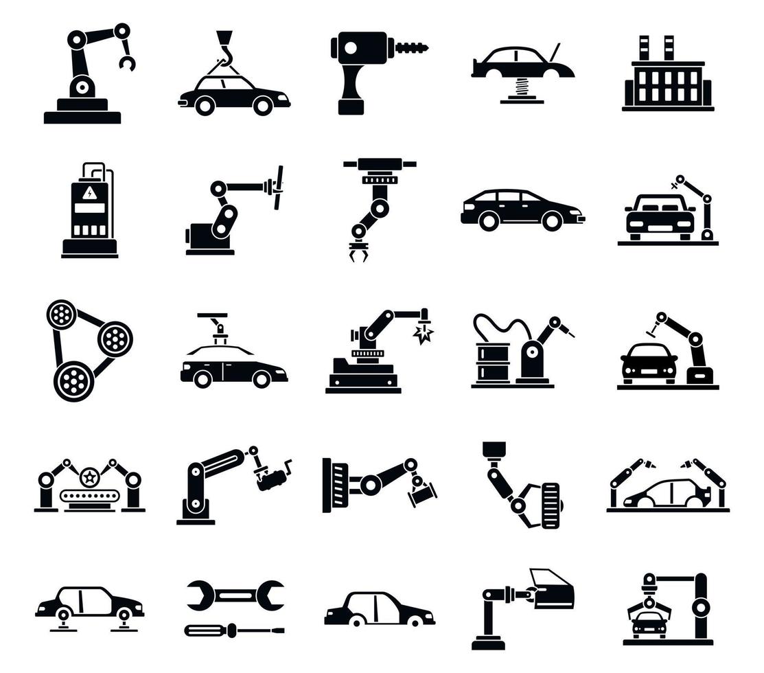 Autofabrik-Icons gesetzt, einfacher Stil vektor