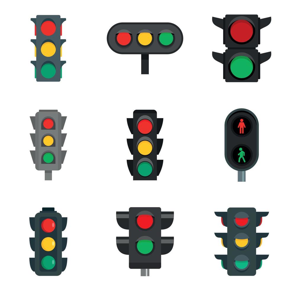 Ampel-Icon-Set, flachen Stil vektor