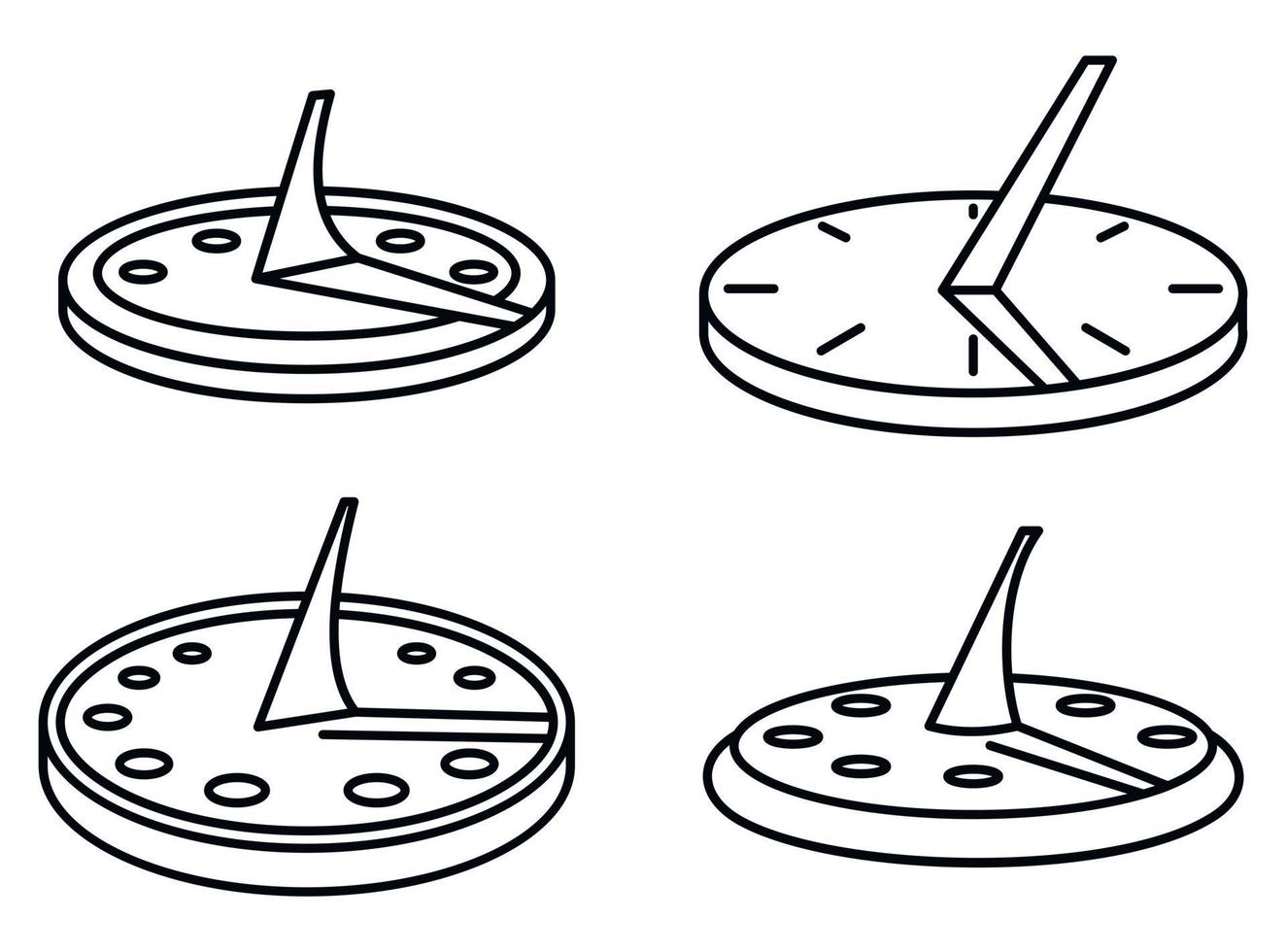 Antike Sonnenuhr-Symbole gesetzt, Umrissstil vektor