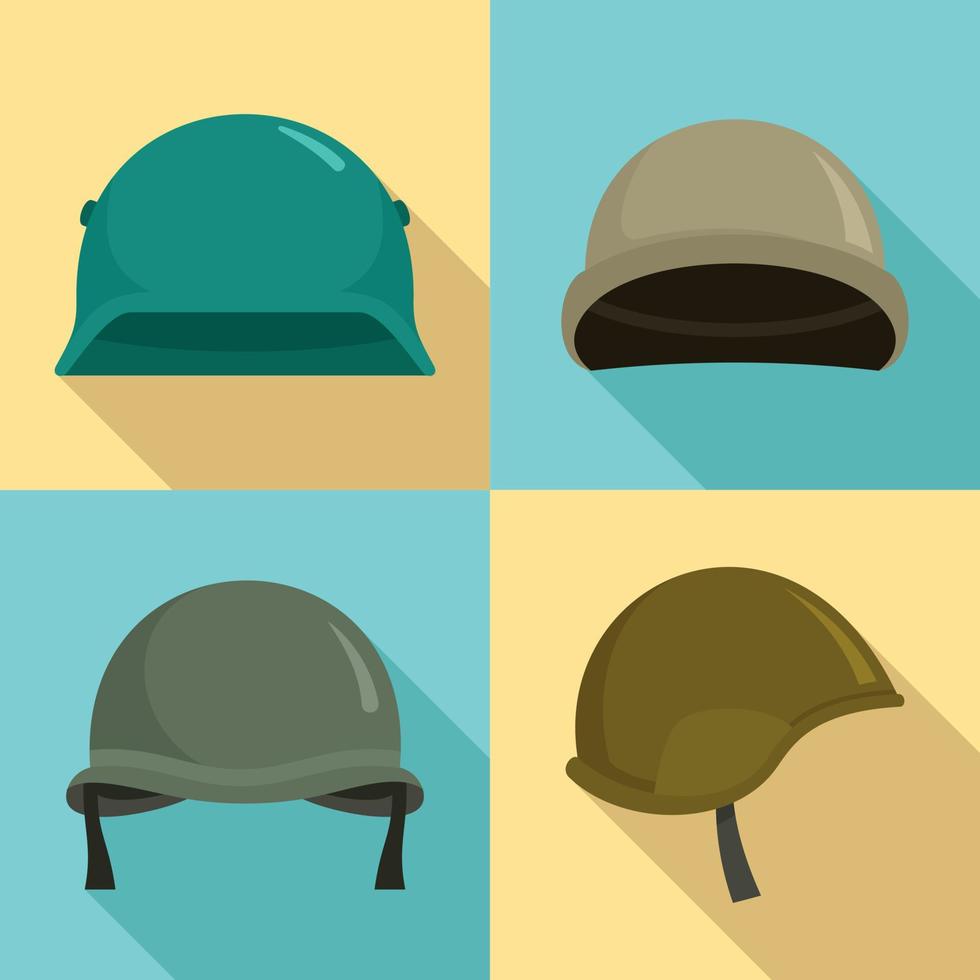 Armee-Helm-Icon-Set, flacher Stil vektor