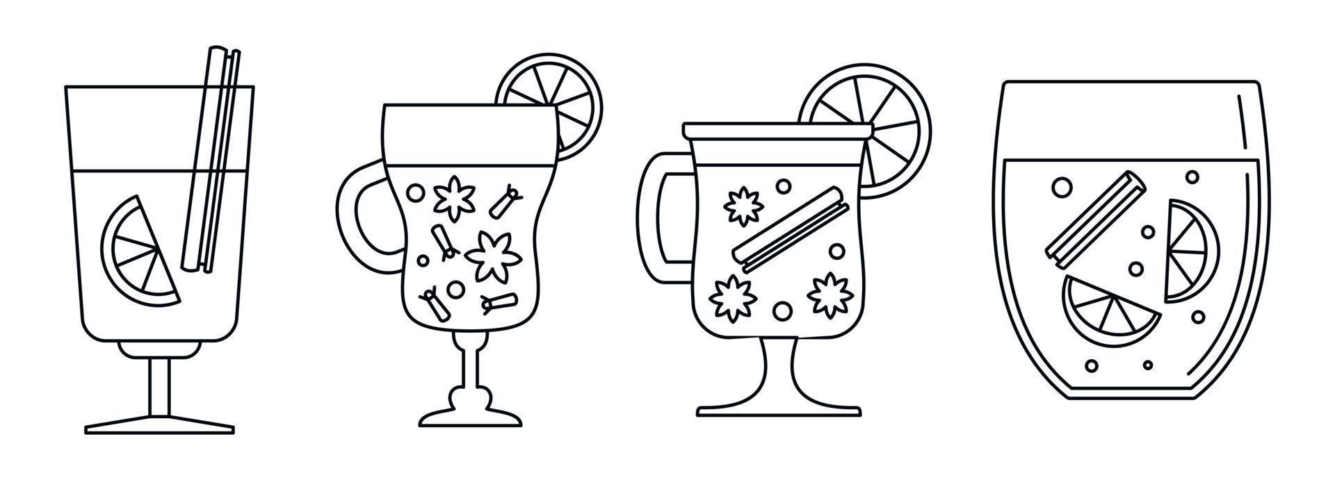 Honig-Glühwein-Icon-Set, Outline-Stil vektor