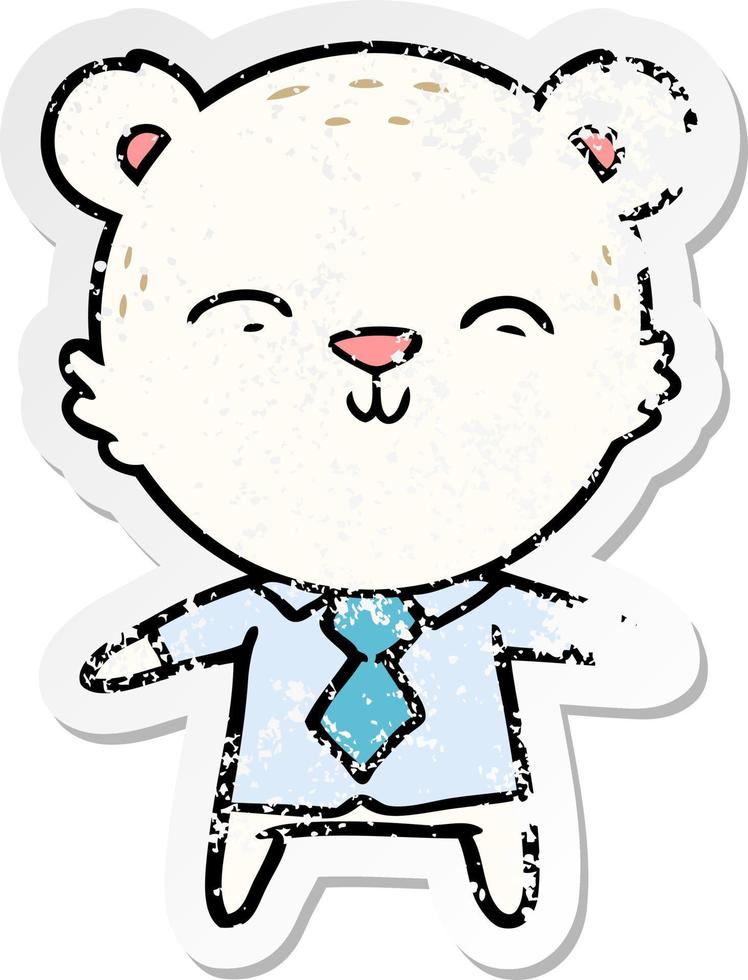 beunruhigter Aufkleber eines fröhlichen Cartoon-Eisbär-Büroangestellten vektor