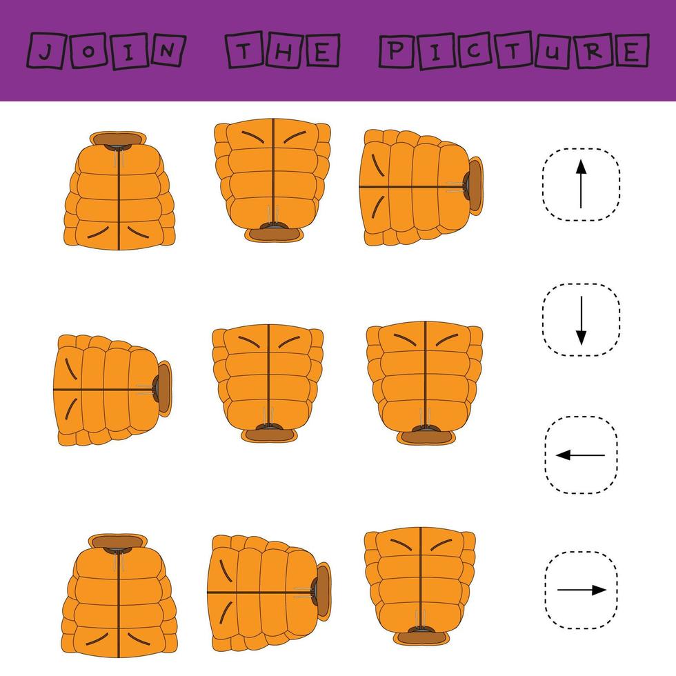 matcha tecknad kappa och riktningar upp, ner, vänster och höger. pedagogiskt spel för barn. vektor