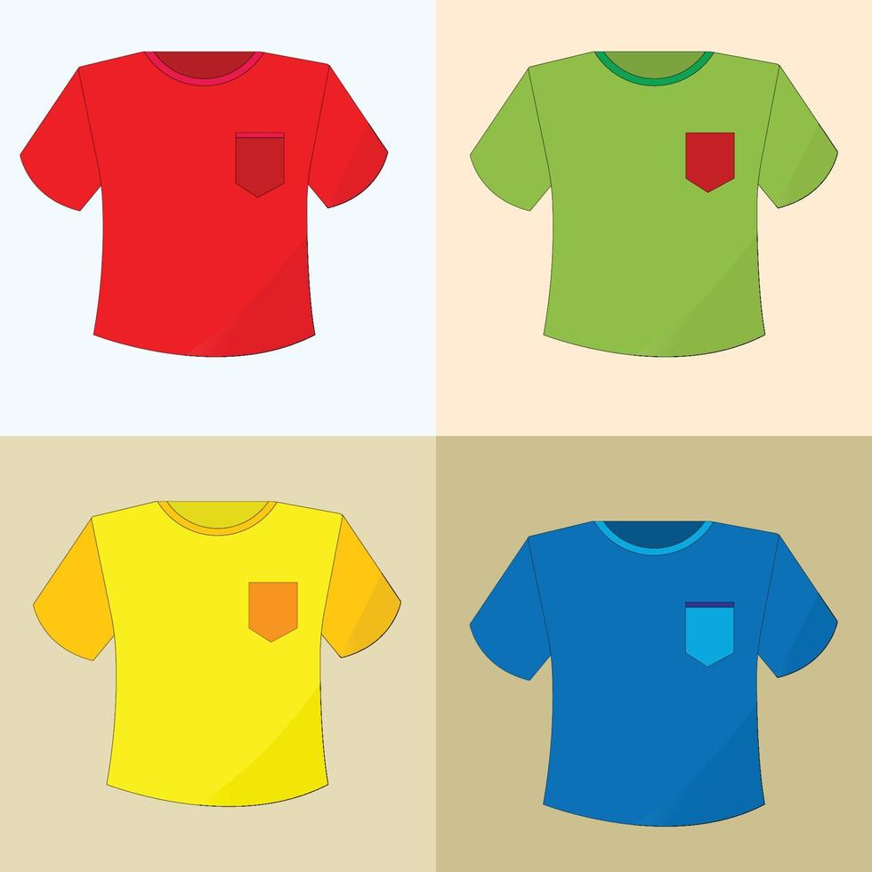 satz t-shirts mit taschen auf einem farbigen hintergrund vektor