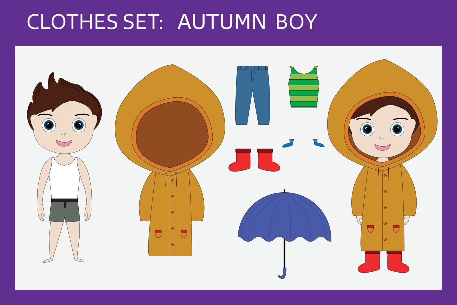 ein Satz Kleidung für einen kleinen fröhlichen Jungen für den Herbst vektor