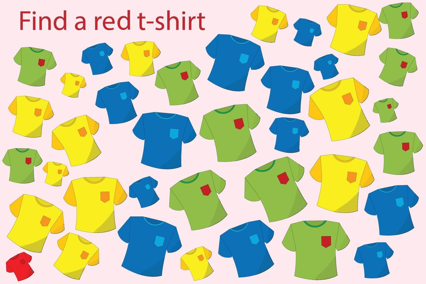 Finde das rote T-Shirt unter den anderen. vorschularbeitsblatt, arbeitsblatt für kinder, druckbares arbeitsblatt vektor