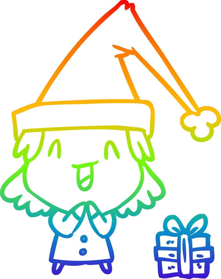 Regenbogen-Gradientenlinie Zeichnung Mädchen mit Weihnachtsmütze vektor