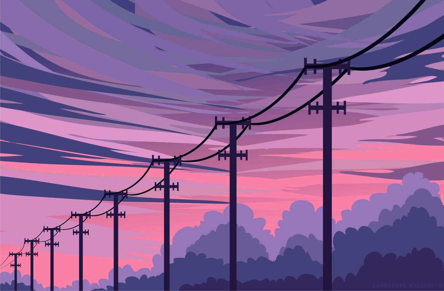 japanische Ansicht Panorama Vektor Sonnenuntergang flaches Design Anime-Stil