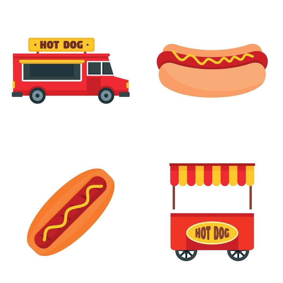 Hot-Dog-Icon-Set, flacher Stil vektor