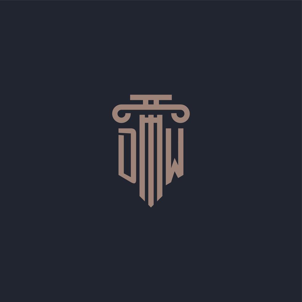 dw initialt logotyp monogram med pelare stil design för advokatbyrå och rättvisa företag vektor
