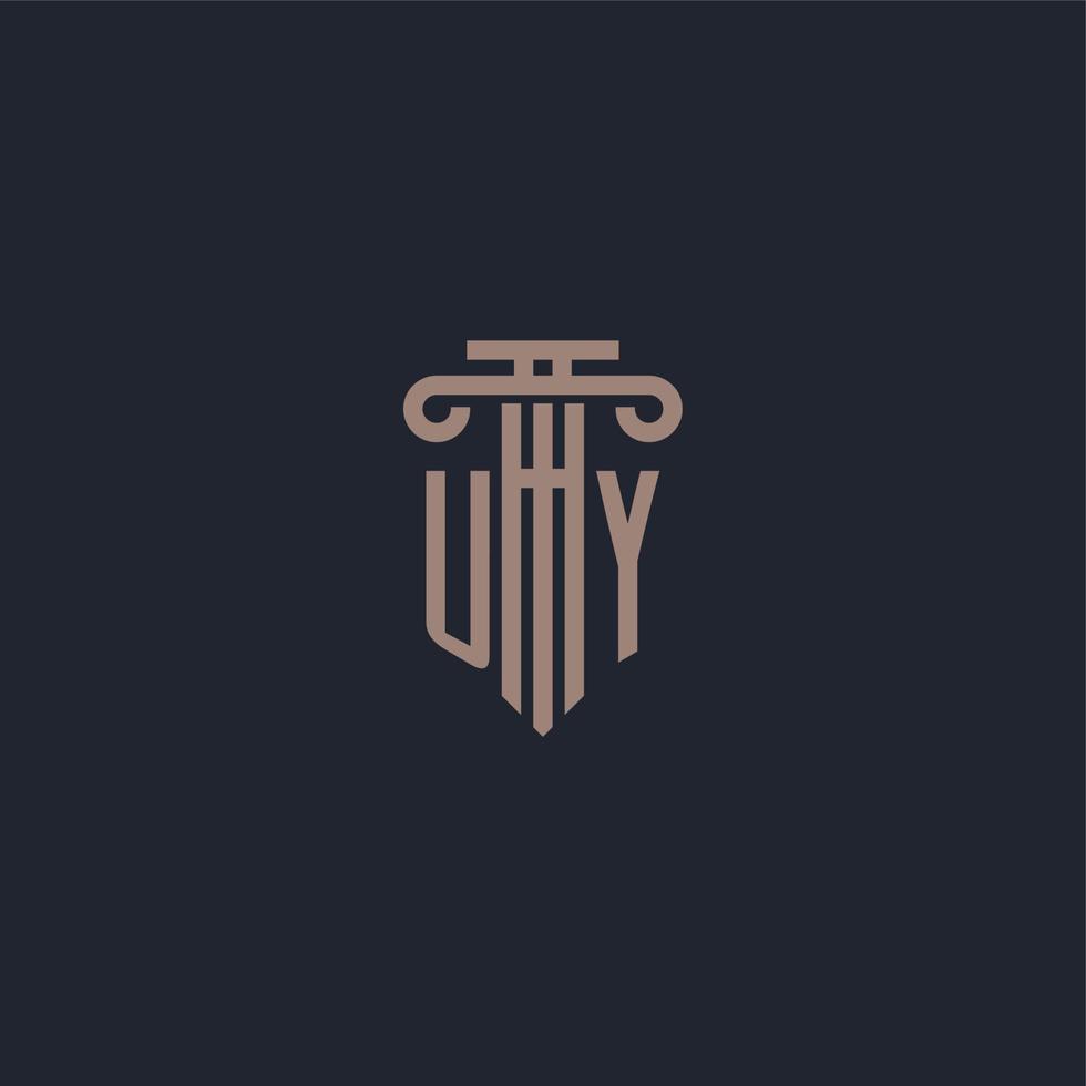 uy initialt logotypmonogram med pelarstilsdesign för advokatbyrå och rättviseföretag vektor