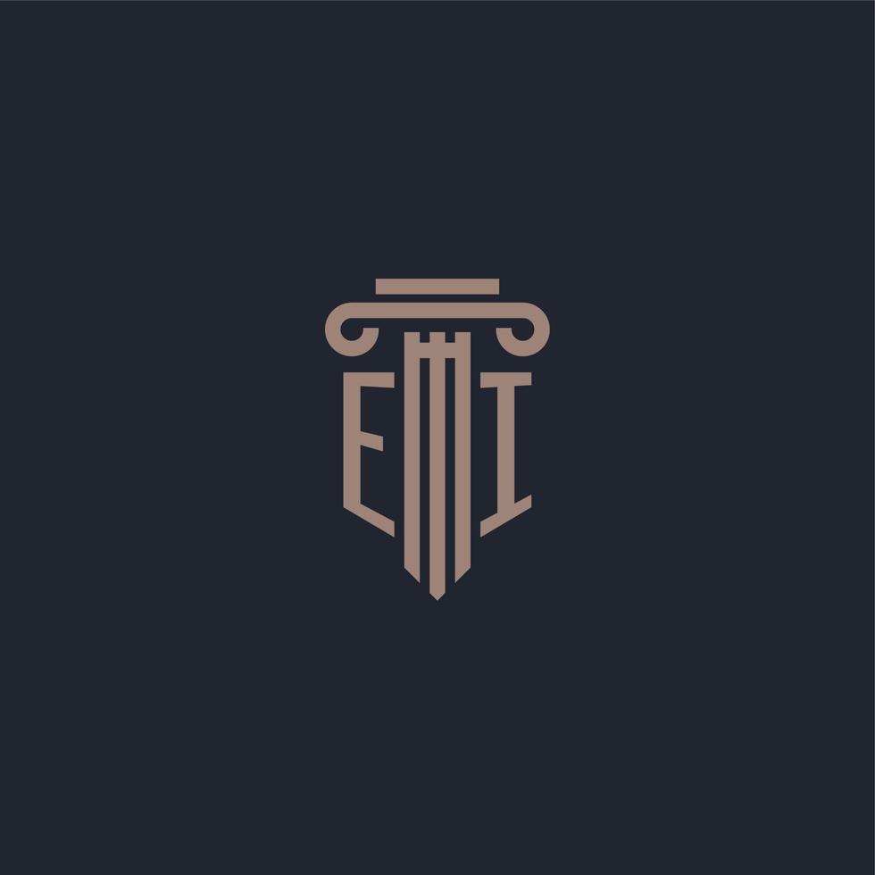 ei initialt logotypmonogram med pelarstilsdesign för advokatbyrå och rättviseföretag vektor