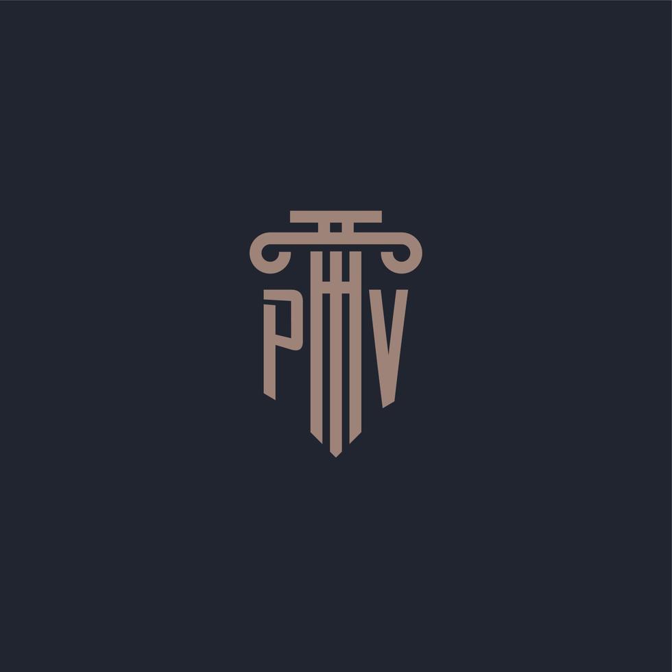 PV-Anfangslogo-Monogramm mit Säulendesign für Anwaltskanzlei und Justizgesellschaft vektor