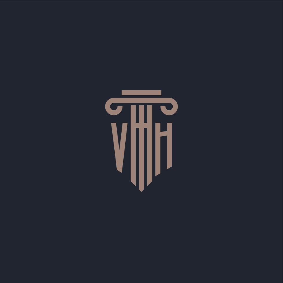 vh initialt logotypmonogram med pelarstilsdesign för advokatbyrå och rättviseföretag vektor