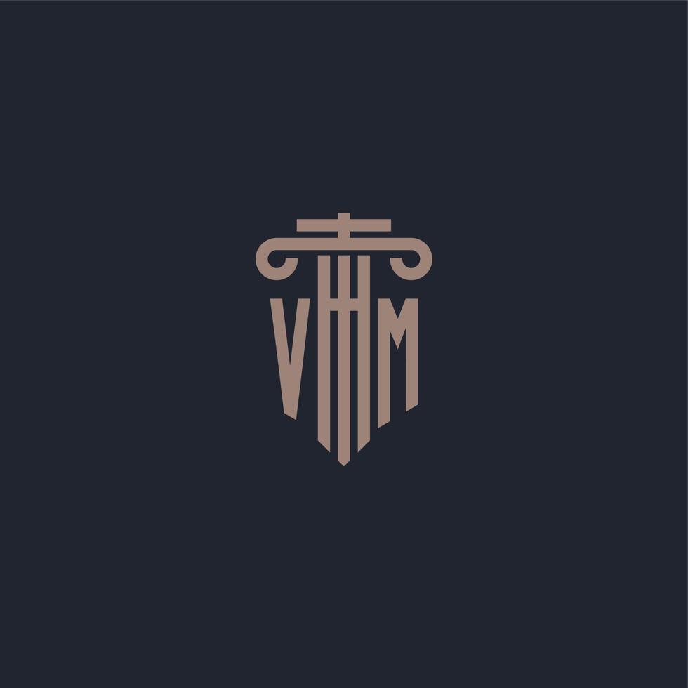 vm initialt logotypmonogram med pelarstilsdesign för advokatbyrå och rättviseföretag vektor