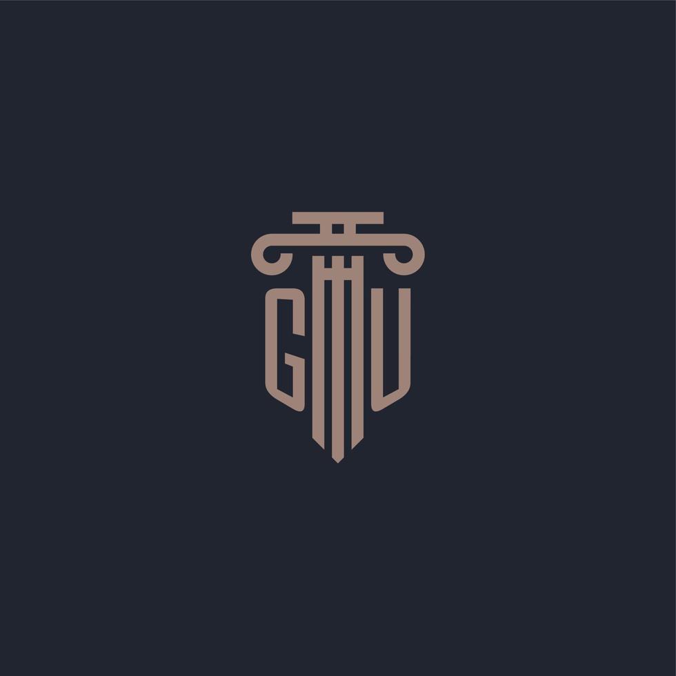 gu-Anfangslogo-Monogramm mit Säulendesign für Anwaltskanzlei und Justizgesellschaft vektor