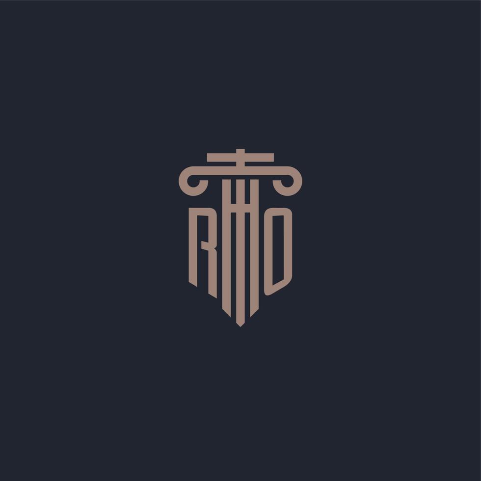 ro initialt logotyp monogram med pelare stil design för advokatbyrå och rättvisa företag vektor