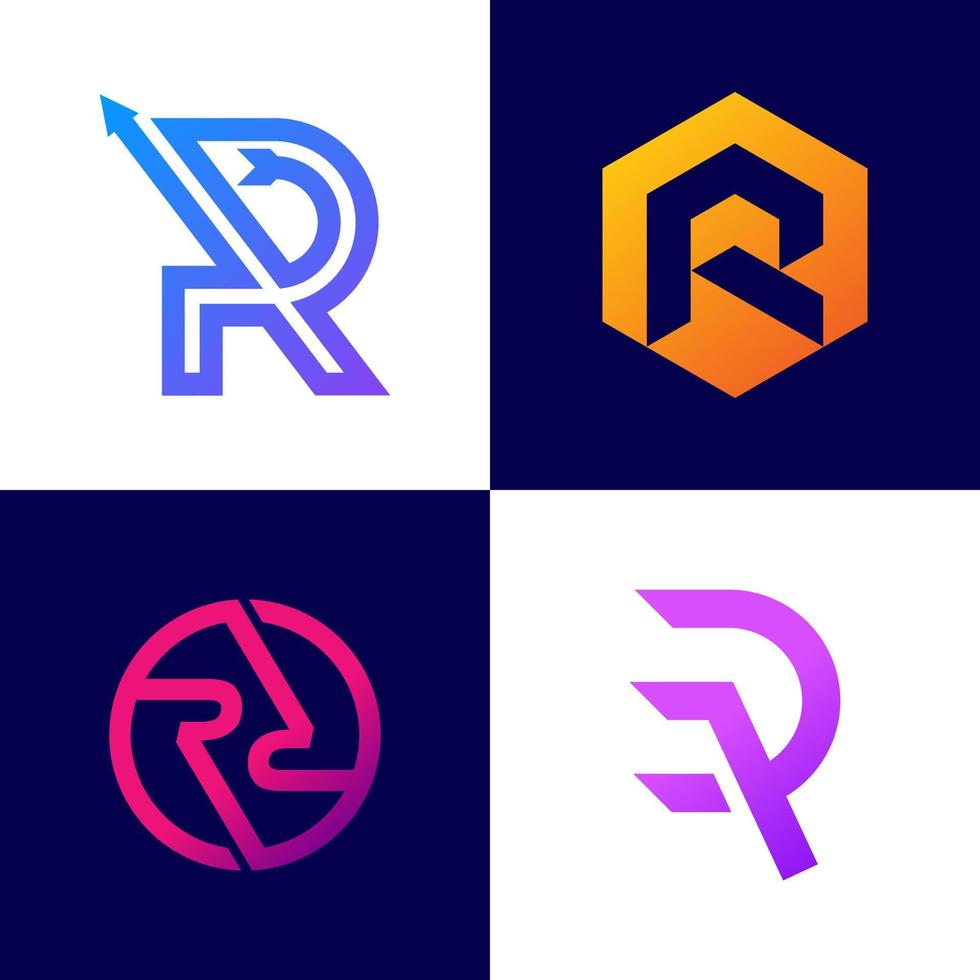 unik r logotyp set. en kreativ enkel uppsättning av bokstaven r färgglada initiala ikon. vektor