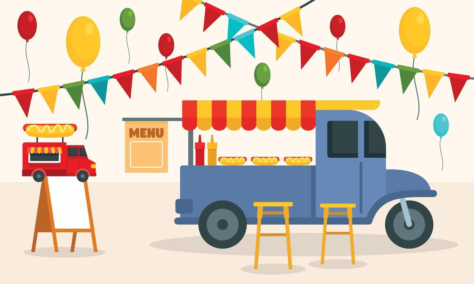 street food truck konceptbakgrund, platt stil vektor