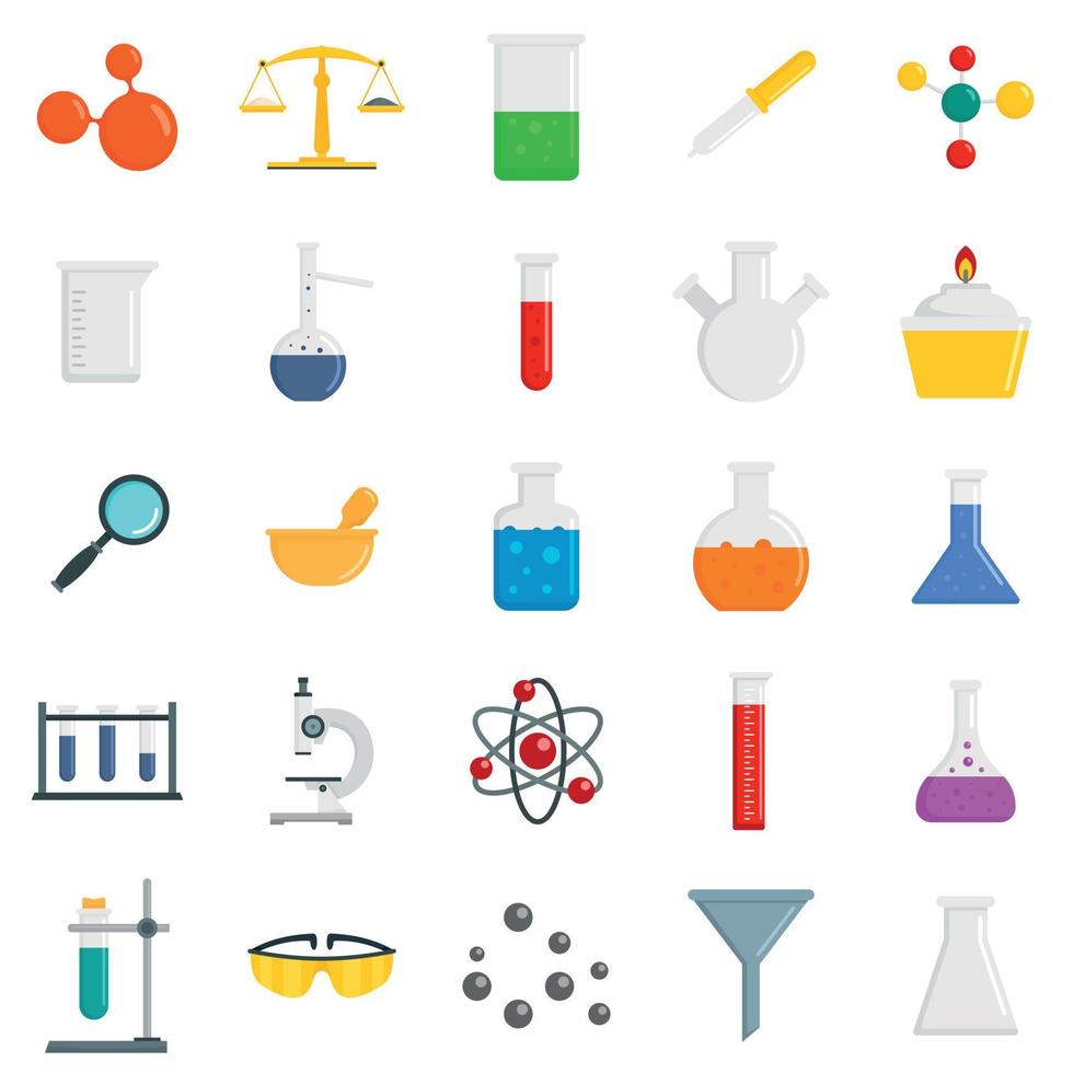 Chemie-Wissenschaft-Icon-Set, flacher Stil vektor