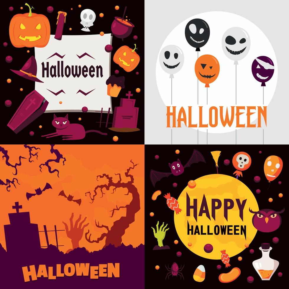 Halloween-Banner-Set, flacher Stil vektor