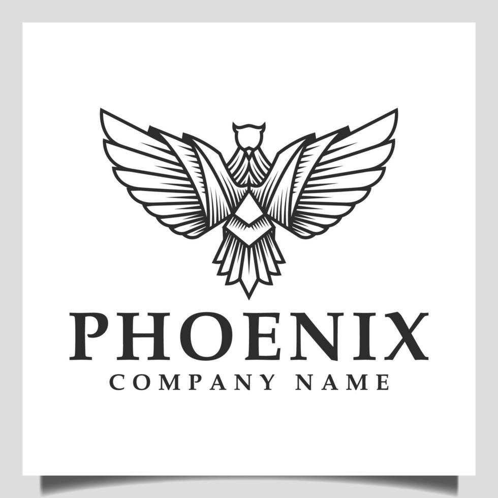 fantastisk phoenix, örn, falkvingar symbol vektor linjär silhuett logotyp illustration vektor design