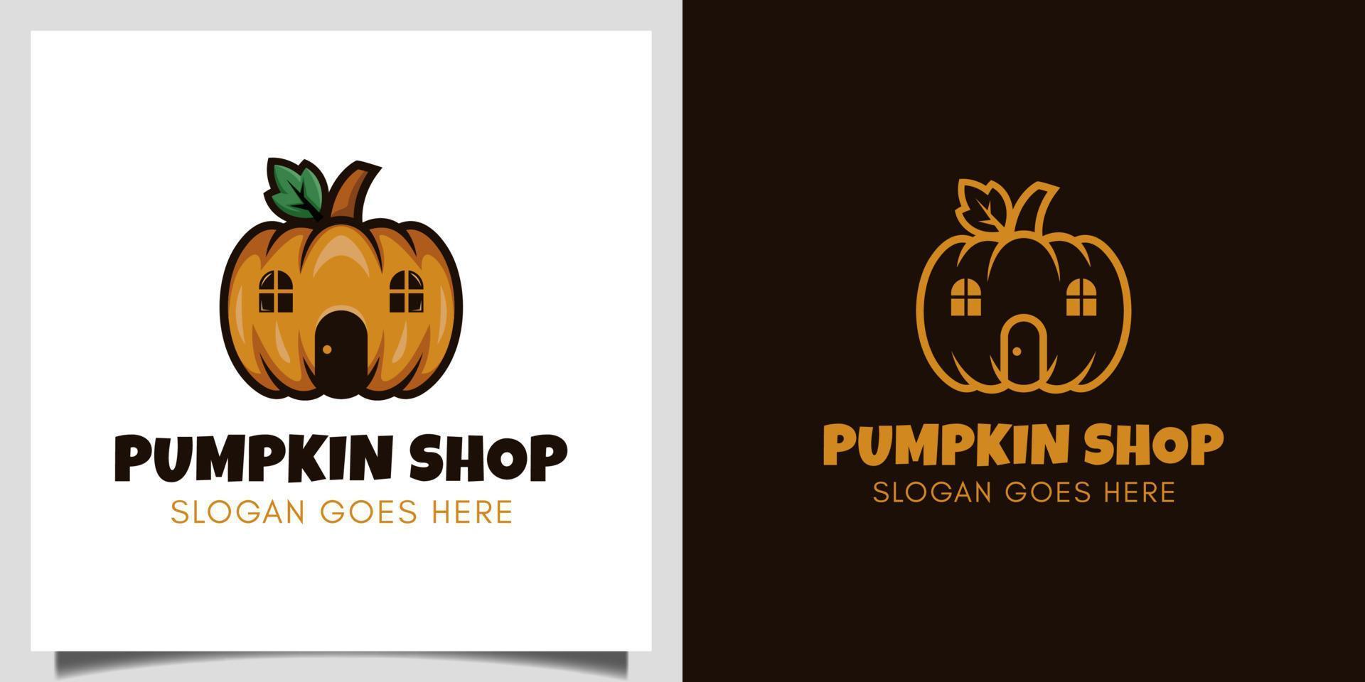 Kürbisladen-Vektordesign für Vegetarier, Halloween-Marktveranstaltung braucht Tag-Logo-Design vektor