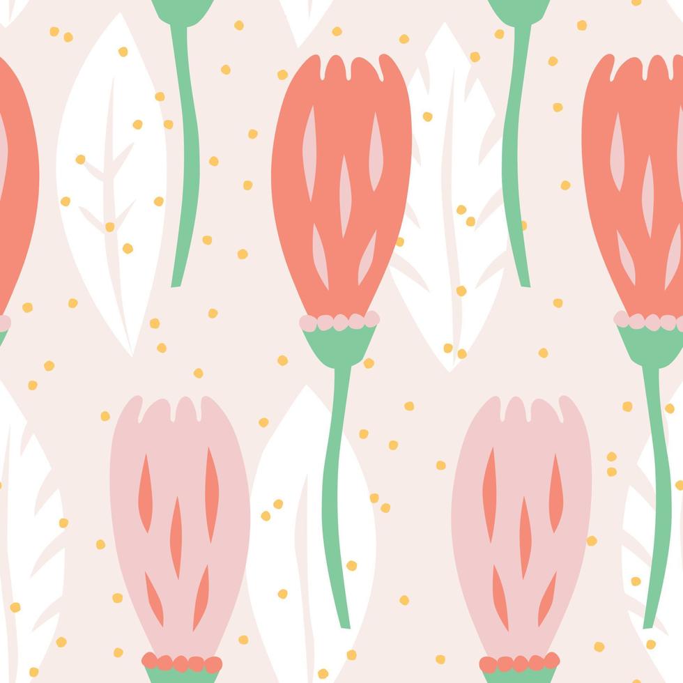 enkelt sömlöst mönster med tulpanblommor. trendig blommig bakgrund i skandinavisk stil. vektor illustration.