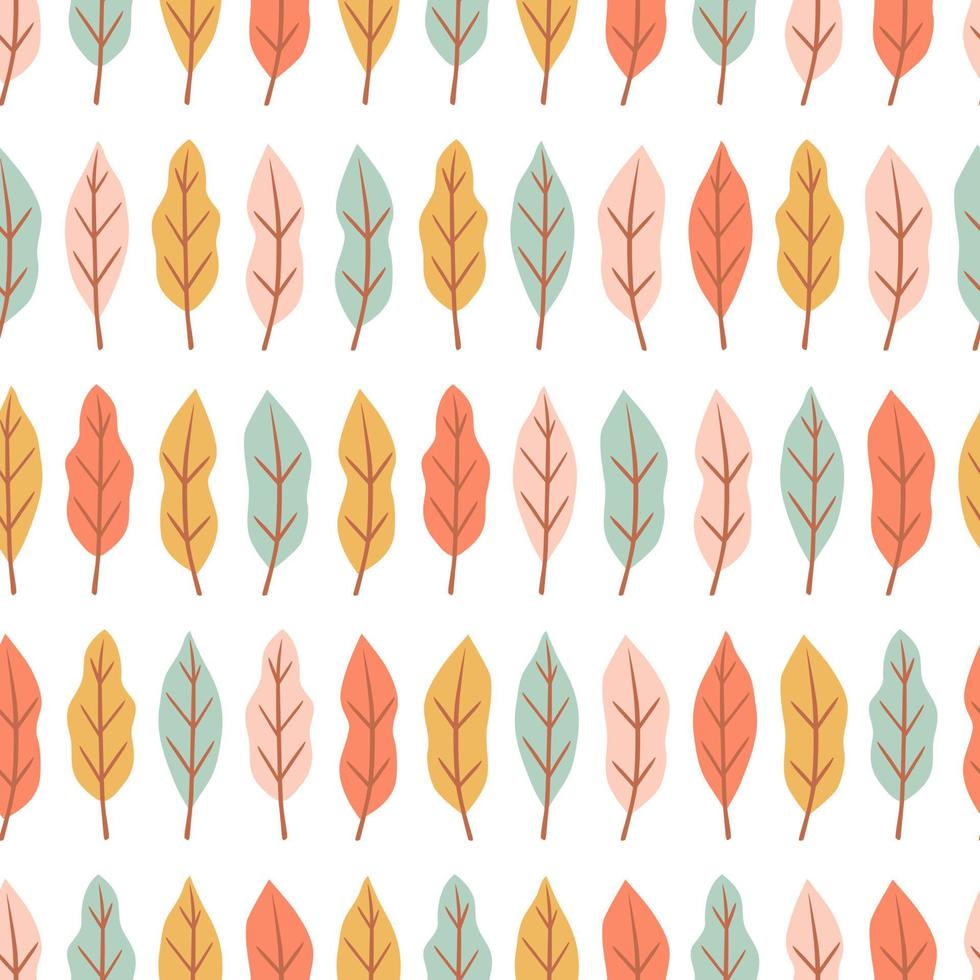 blommigt sömlöst mönster med enkla små blad i pastellfärg. hösten repeterbar bakgrund. sött barnsligt tryck. vektor illustration i skandinavisk dekorativ stil.