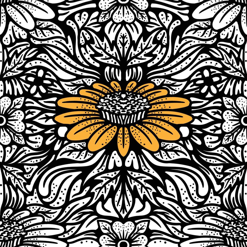 nahtlose Muster Batik abstrakte Blume im monochromen Stil vektor