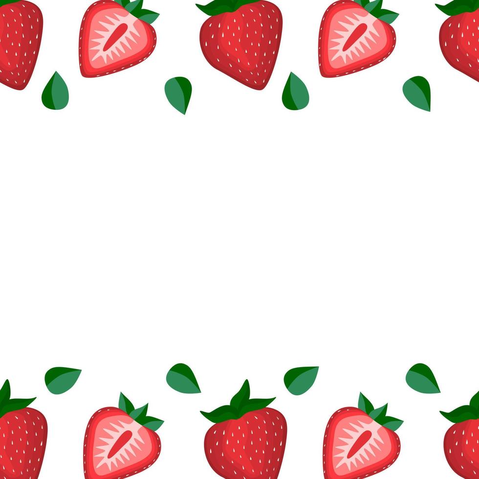 röda jordgubbar veganska bär vektor platt sömlösa mönster.
