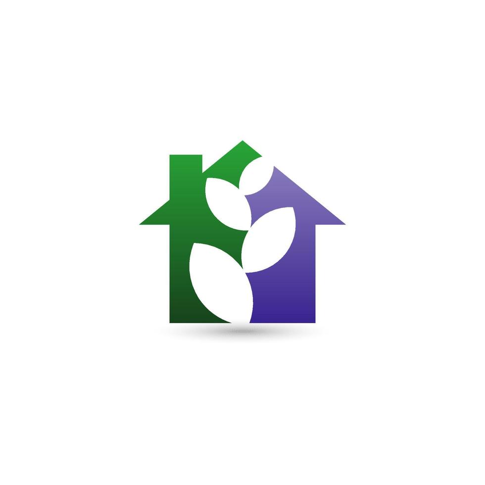 Haus-Symbol. Grünes Haus-Symbol. Haus- und Blattvektor-Designillustration. Haus einfaches Zeichen. vektor