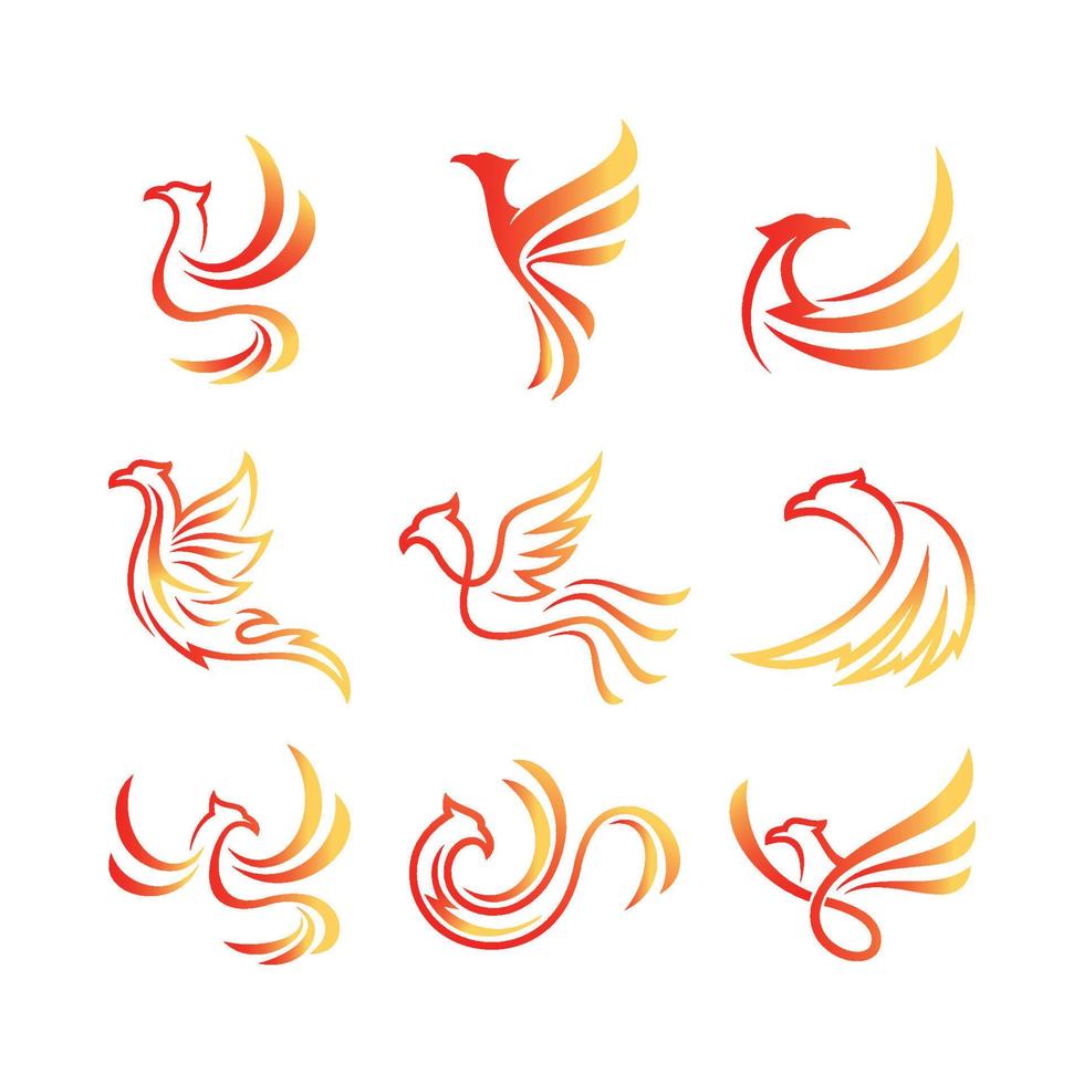 uppsättning phoenix logotyp. phoenix logotyp vektor design illustration. phoenix logotyp samling. phoenix fågel enkla tecken.