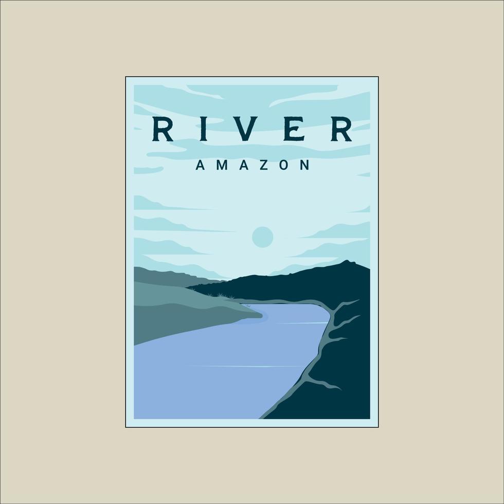 amazon river affisch vintage minimalistisk vektor illustration mall grafisk design. vilda djur utomhus skog med blå himmel banner för miljö koncept eller affärsresor