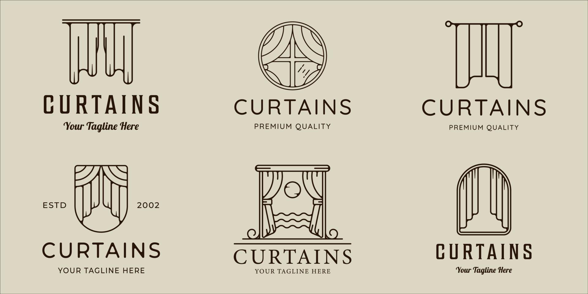 uppsättning gardiner logotyp linjekonst enkel minimalistisk vektor illustration mall ikon grafisk design. bunt samling av olika gardiner för affärsidé