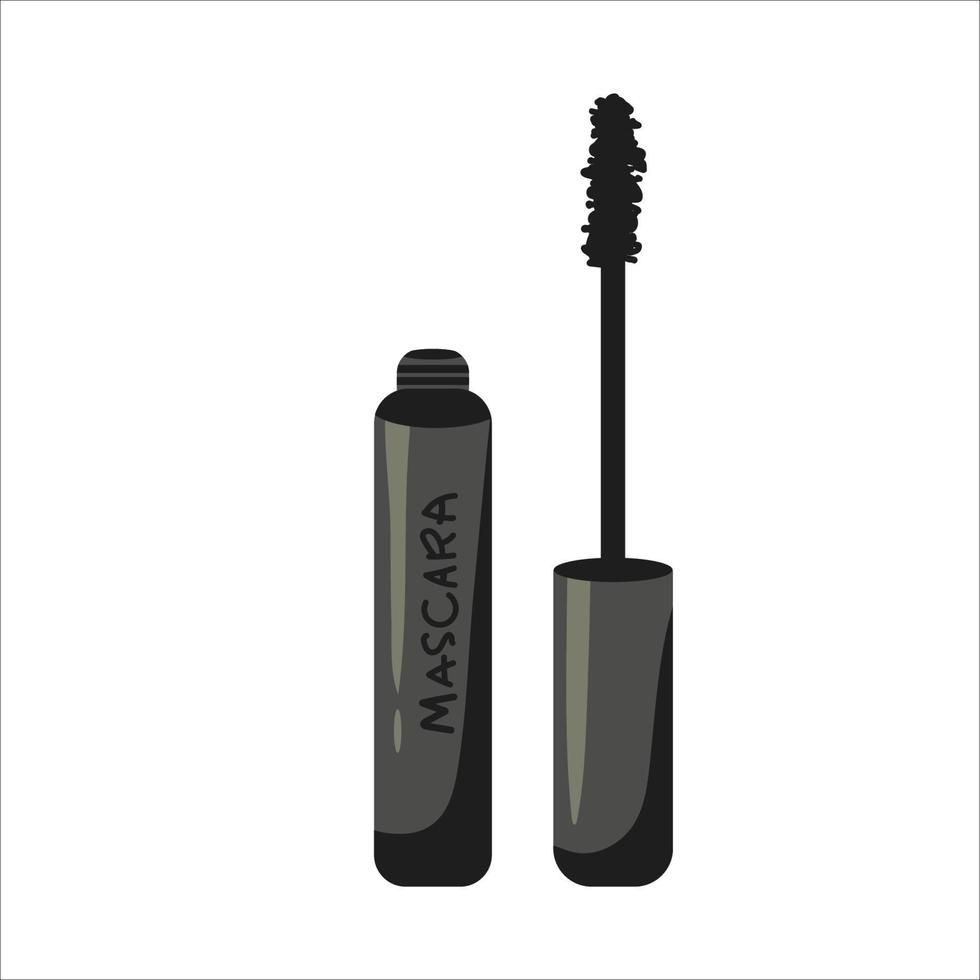 Make-up-Mascara-Tube, Bürste und isoliert auf weißem Hintergrund. kosmetische Produktdesign-Vektorillustration. Vektor-Illustration vektor