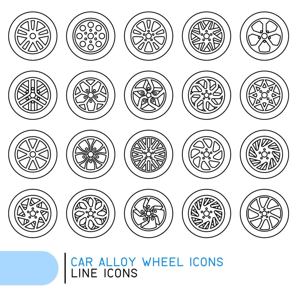 bil legering hjul linje ikoner vektor