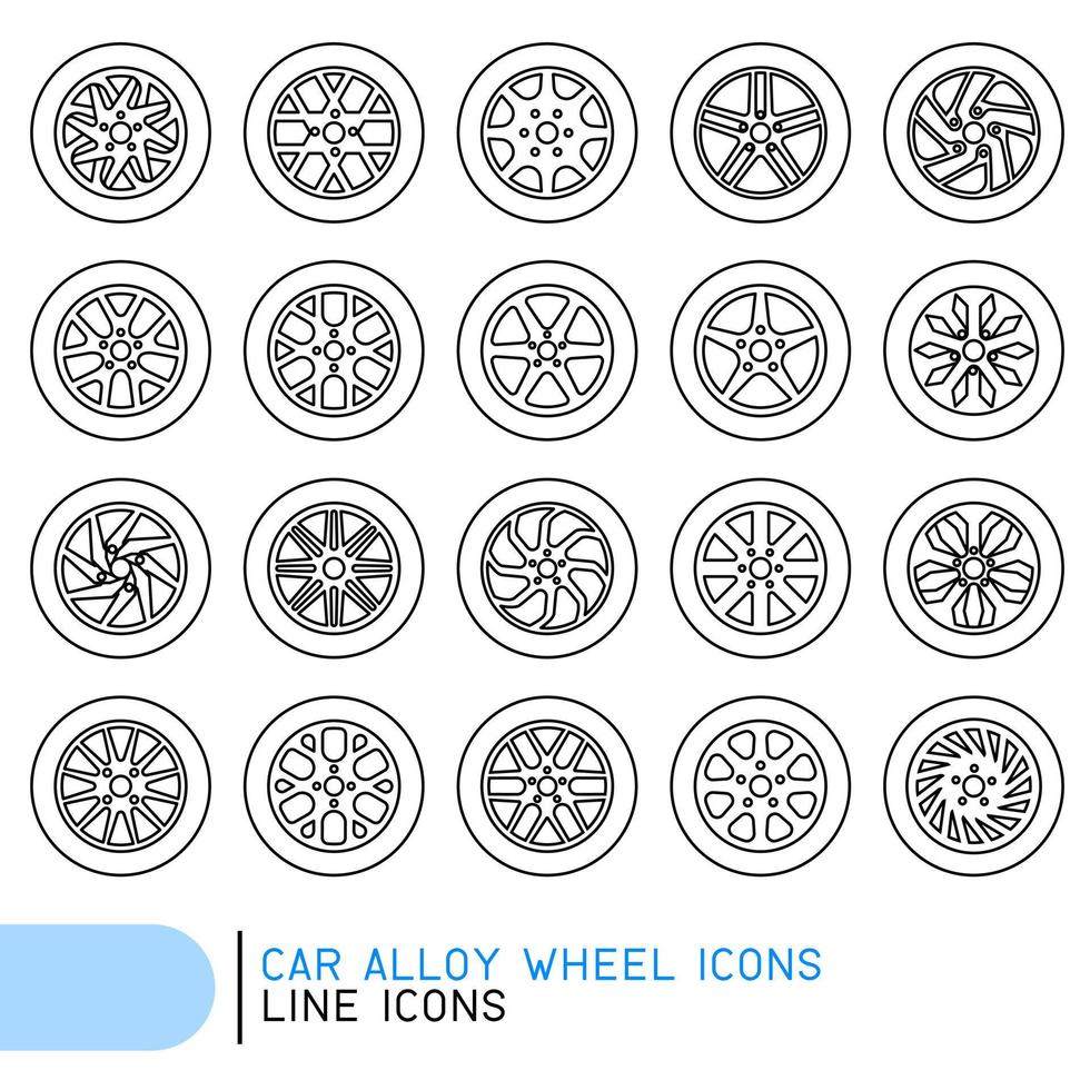 bil legering hjul linje ikoner vektor
