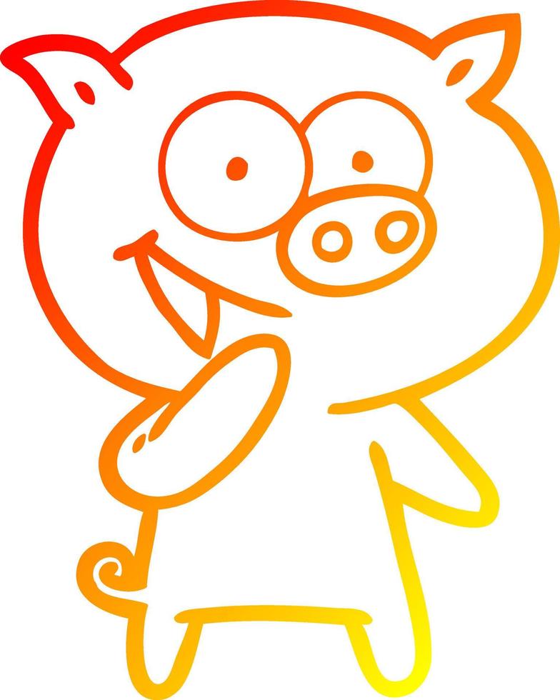 warme Gradientenlinie Zeichnung lachender Schweine-Cartoon vektor