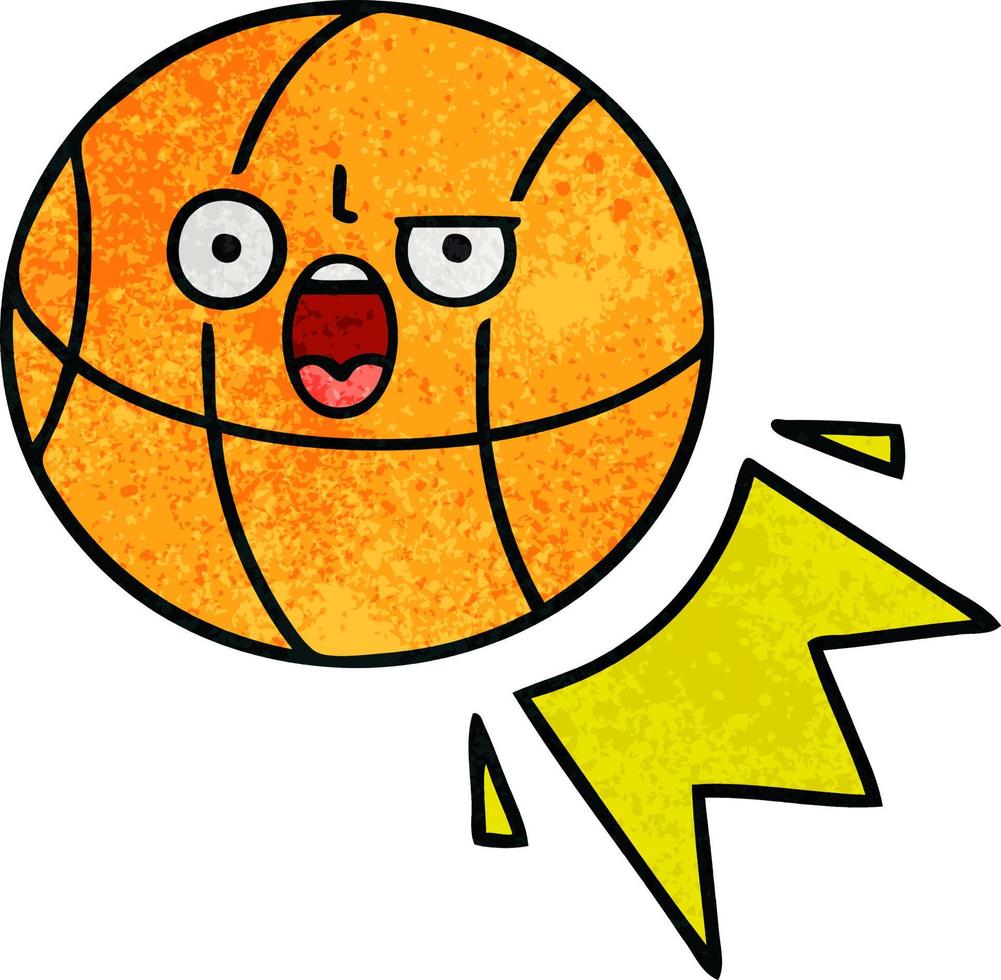 Retro-Grunge-Textur-Cartoon-Basketball vektor