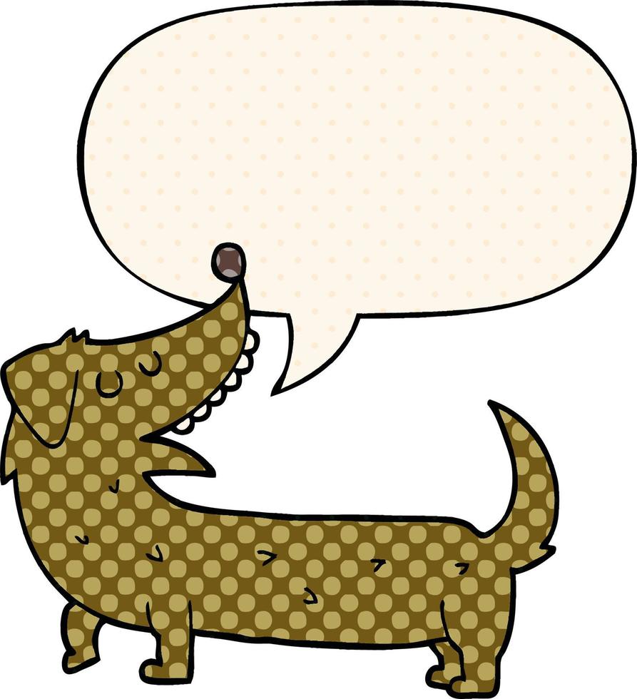 tecknad hund och pratbubbla i serietidningsstil vektor