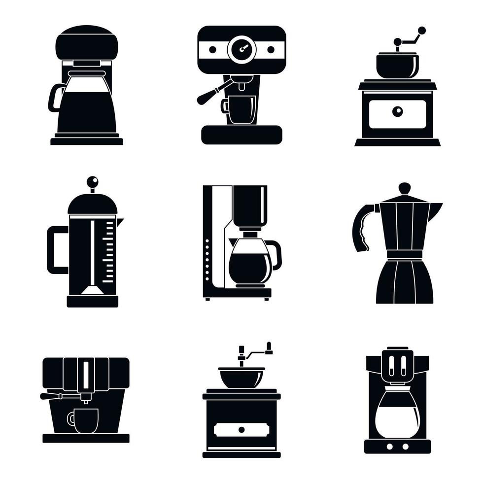 kaffebryggare kanna espresso ikoner set, enkel stil vektor