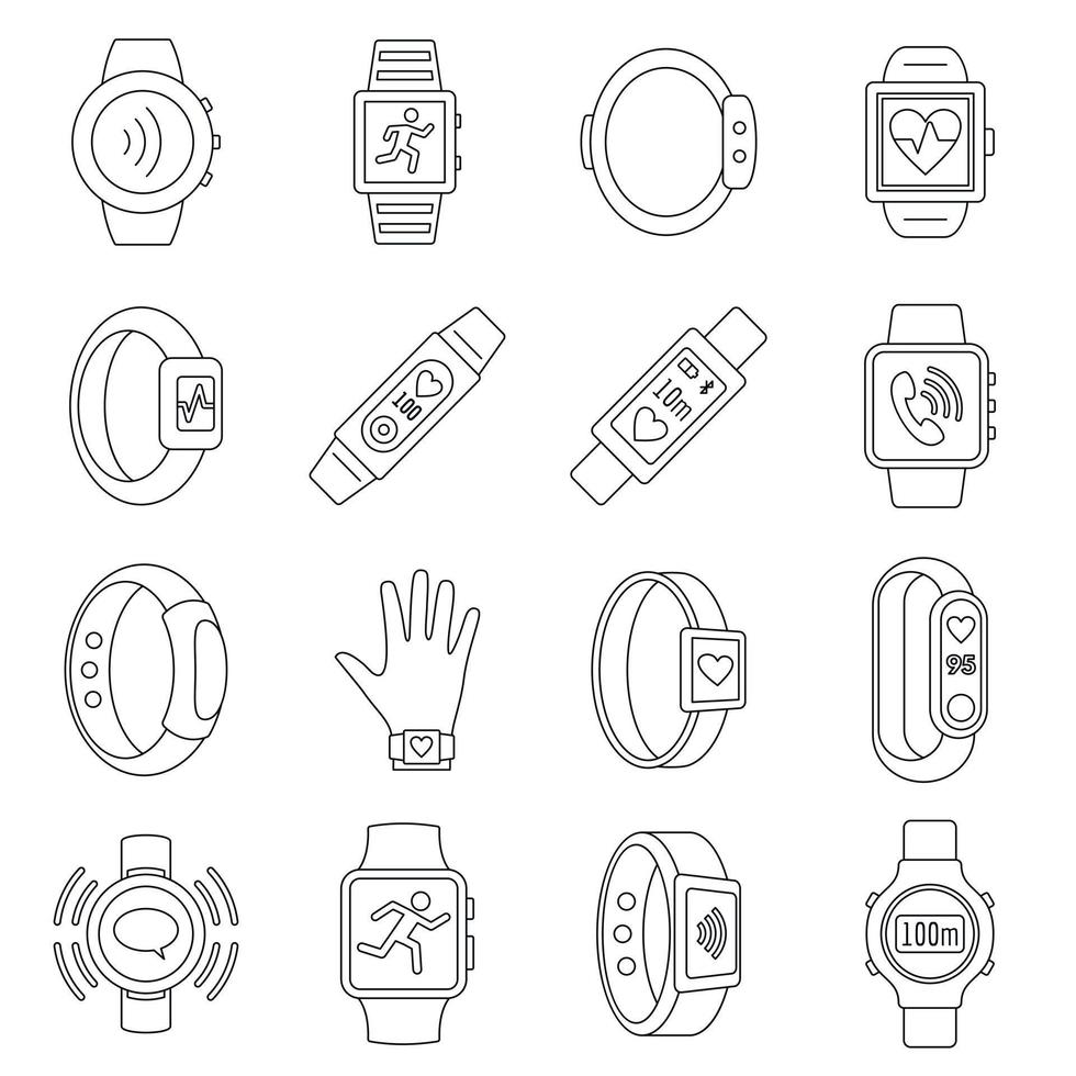 Sport-Fitness-Tracker-Icon-Set, Umrissstil vektor