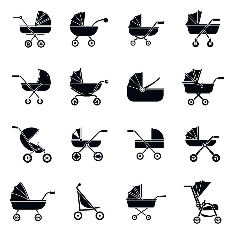 barnvagn barnvagn vagn ikoner set, enkel stil vektor
