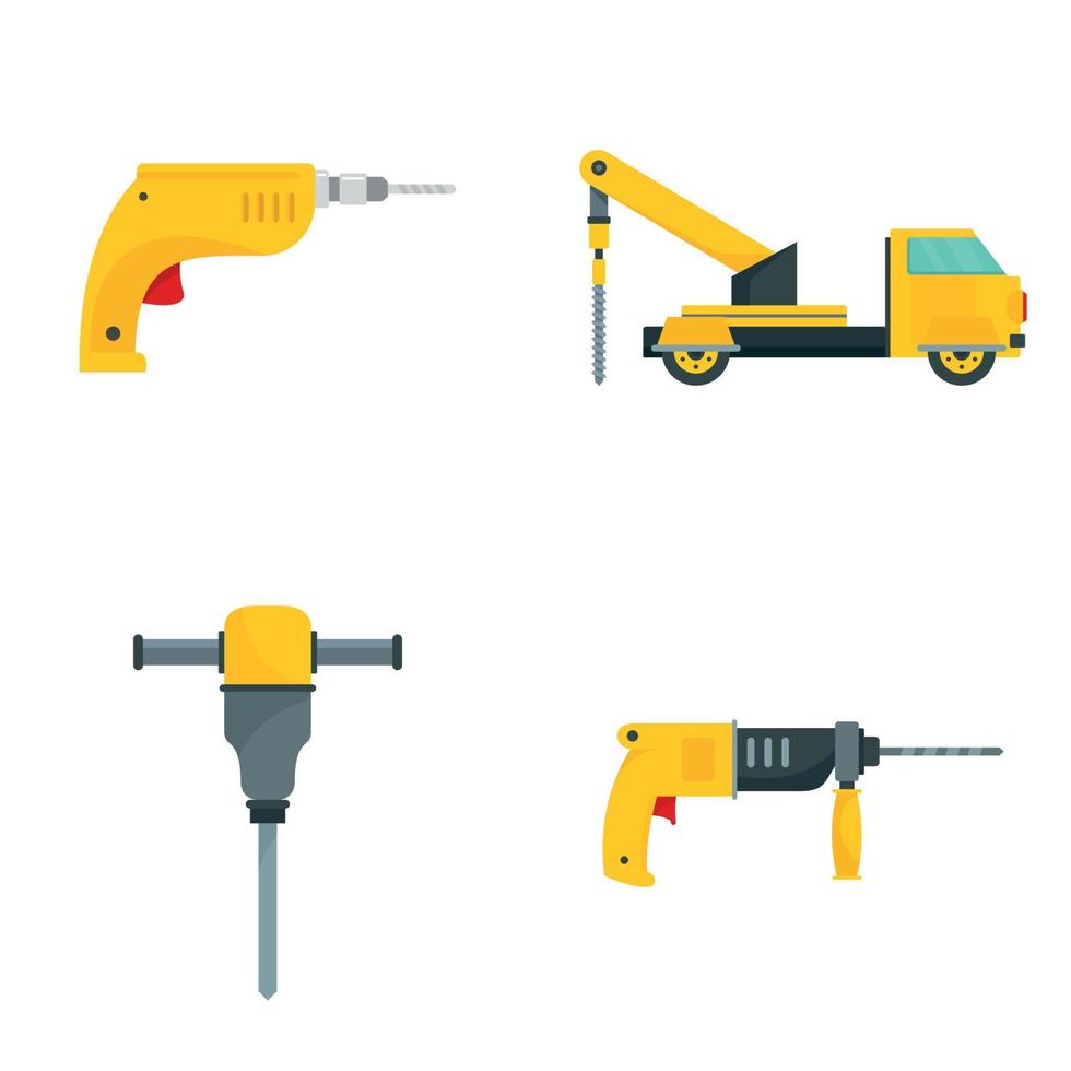 Bohrmaschine elektrische Symbole gesetzt, flacher Stil vektor