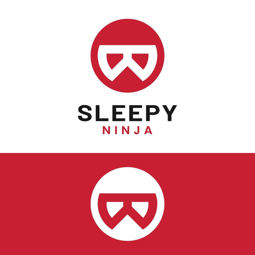 minimale verschlafene Ninja-Kopf-Kreis-Logo-Design-Vorlage vektor