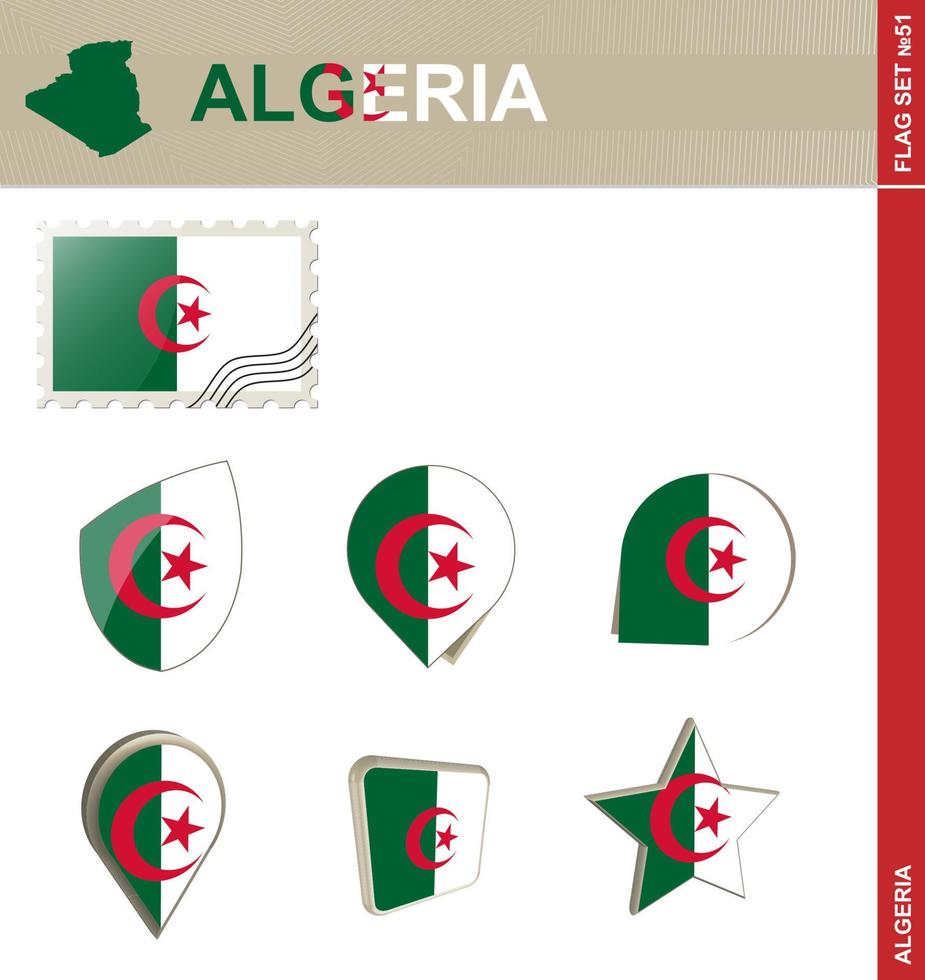 algeriet flagguppsättning, flagguppsättning vektor