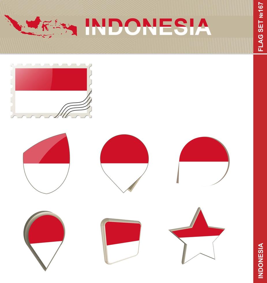 indonesien flagguppsättning, flagguppsättning vektor