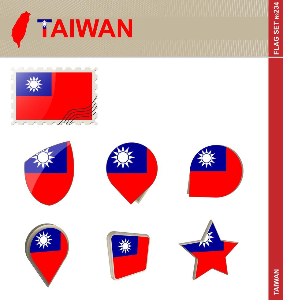 taiwan flag set, flagg set vektor