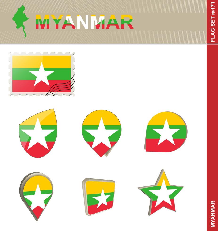 myanmar flagga set, flagg set vektor